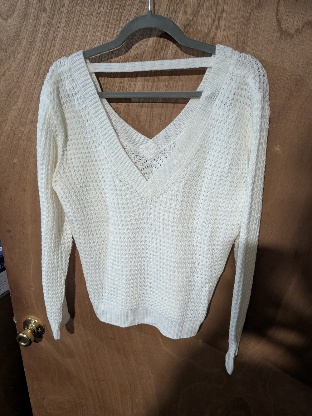 Forever 21 Cream V-Neck Knit Sweater